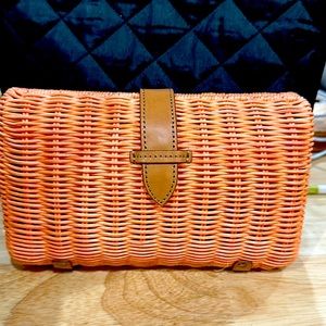 J Crew coral wicker clutch